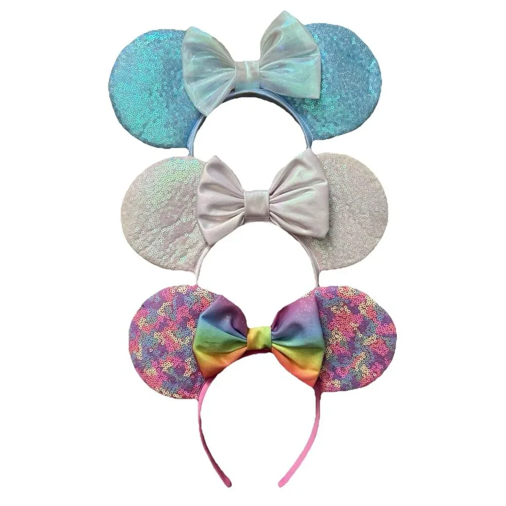 Lot Of 3 Authentic Disney Parks Minnie Mouse Ears Headbands Sequined W/Bow